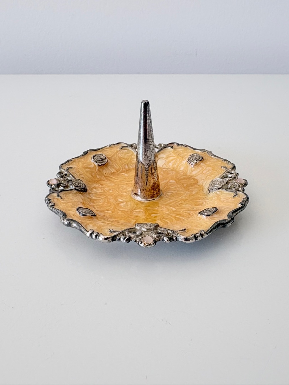 Vintage Ring Dish Enamel and Silver Plate Ring Stacker Jewelry Organizer